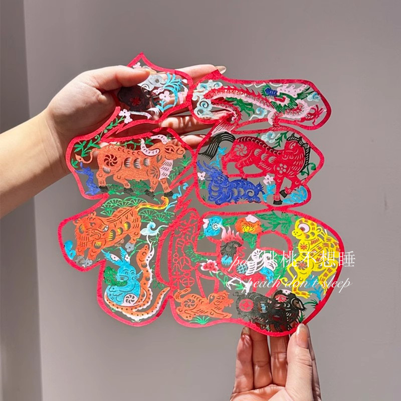 福运到~非遗手工剪纸窗花 新年装饰 玻璃贴画 蛇年春节布置Good Luck Arrives~Non-Left Handmade Paper ...