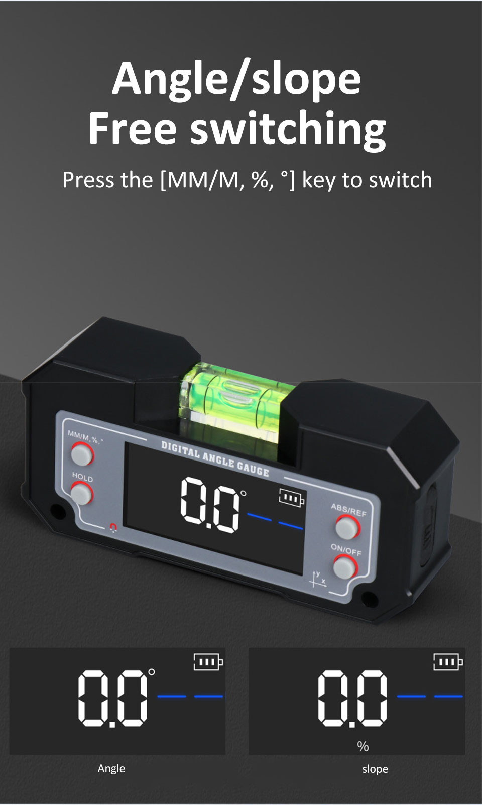 Magnetic Level Gauge Inclinometer Rechargable Angle Protractor LCD ...