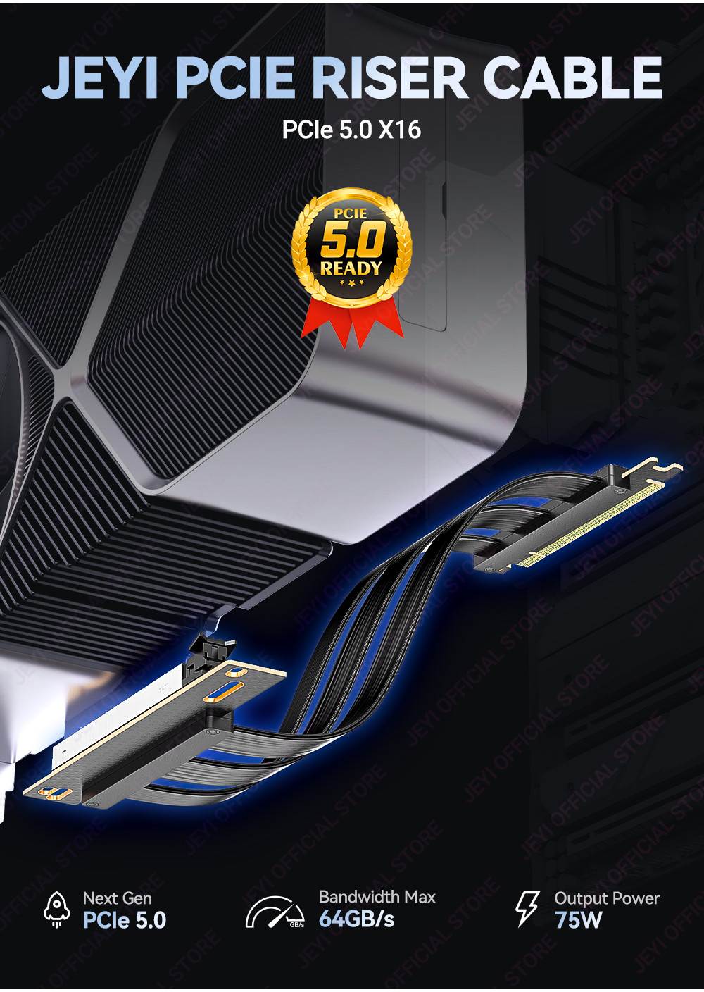 Riser Cable PCIE X16 High Speed 90 Degree GPU Flexible - Main Image