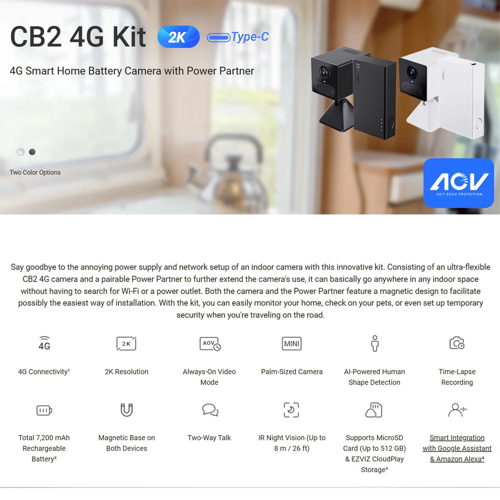 Ezviz CB2 4G Kit 3MP Two Way Talk CB2 Battery Partner 4G LTE Battery ...