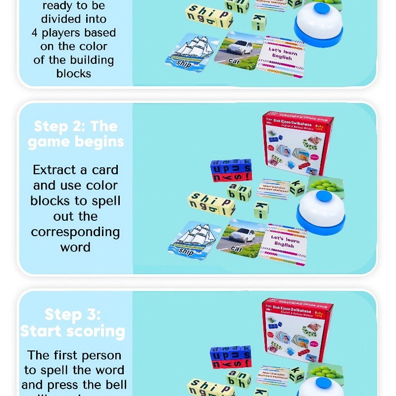 🔥Festival gifts🔥 kids English Malay combination Word Building Blocks ...