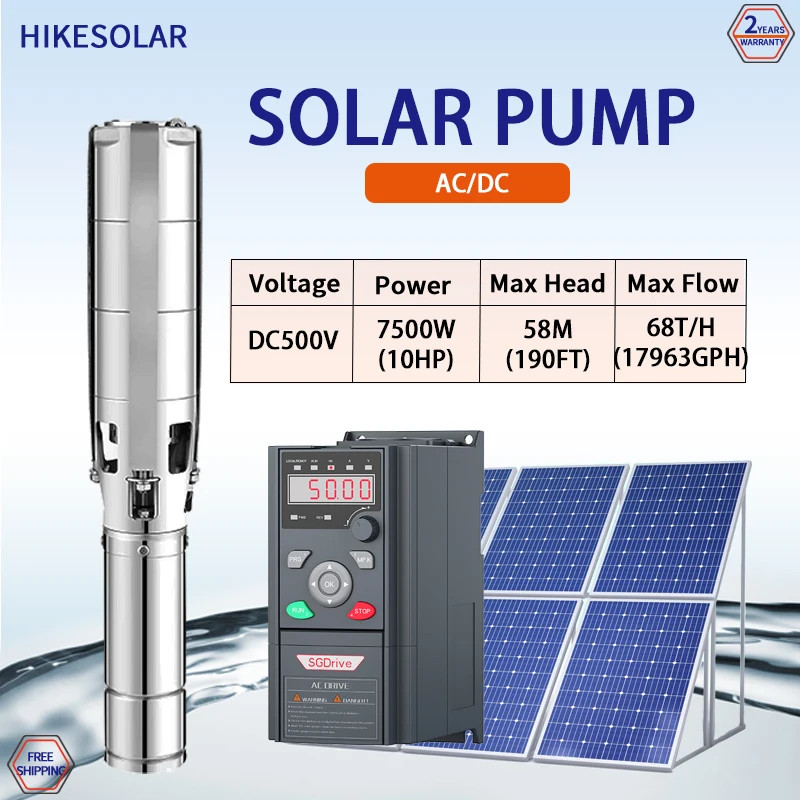 Hybrid AC/DC Solar Water Pump 10HP Energy System Submersible MPPT ...