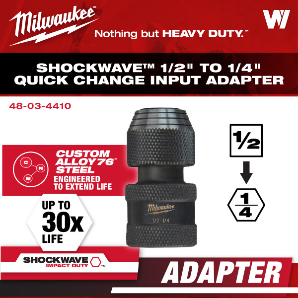 Adaptateur Milwaukee 1/2" Vers 1/4" Femelle - Pour Embouts ShockWave - Conception Robuste