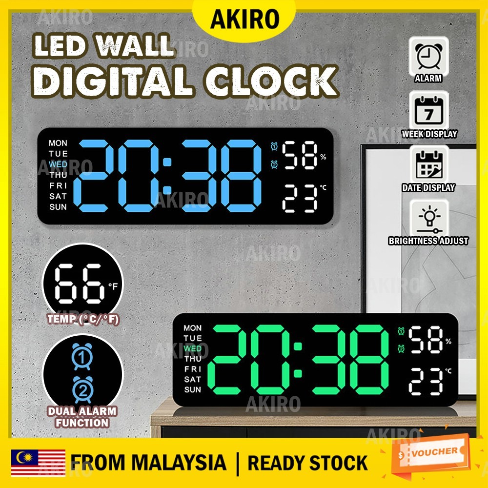 AKIRO LED Digital Wall Clock USB Charge Large Display Date Time 12/24H ...