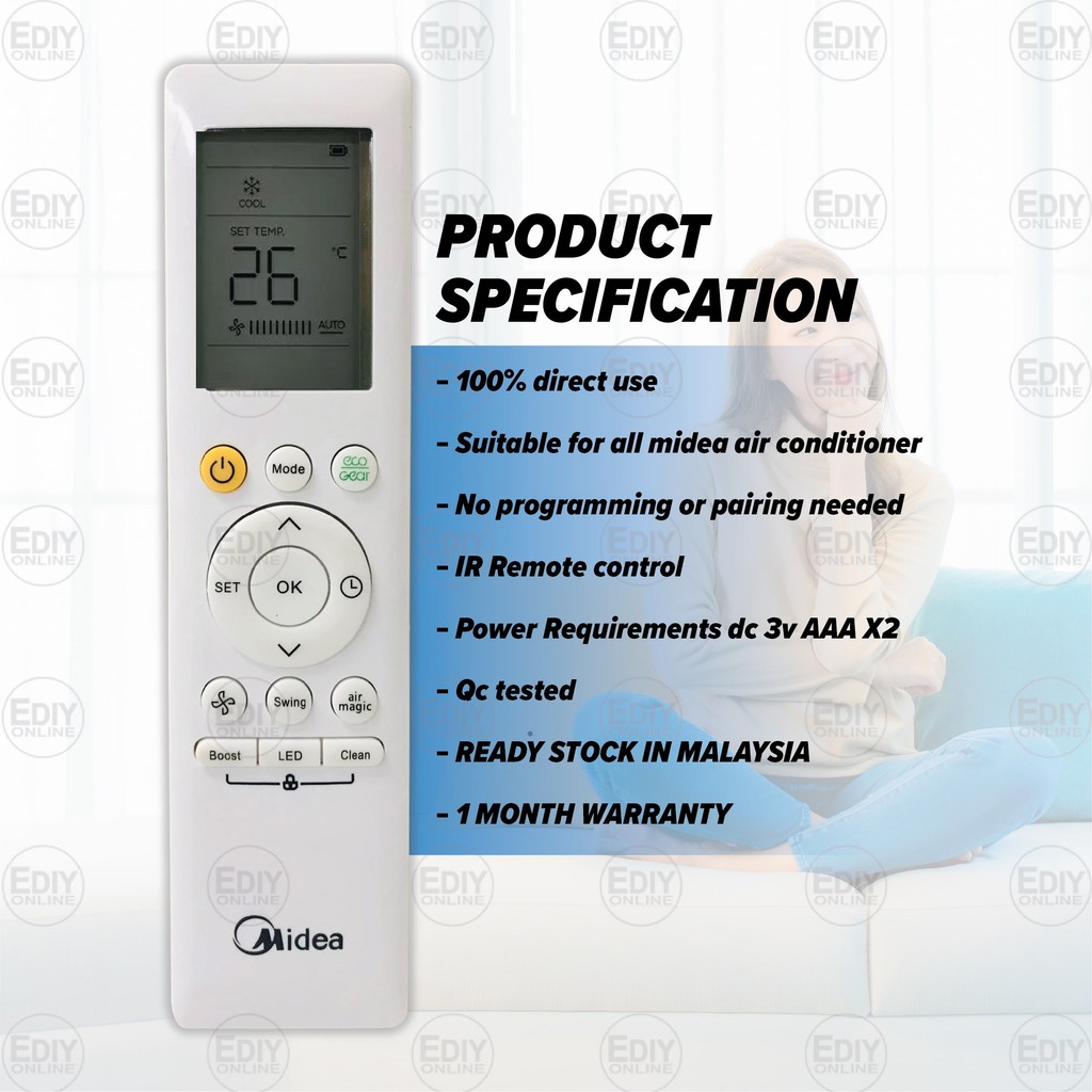 【𝐅𝐑𝐄𝐄 𝐁𝐀𝐓𝐓𝐄𝐑𝐘 𝐀𝐀𝐀𝐗𝟐】 Replacement Remote For Midea RG10B(B)/BGEF RG10A ...