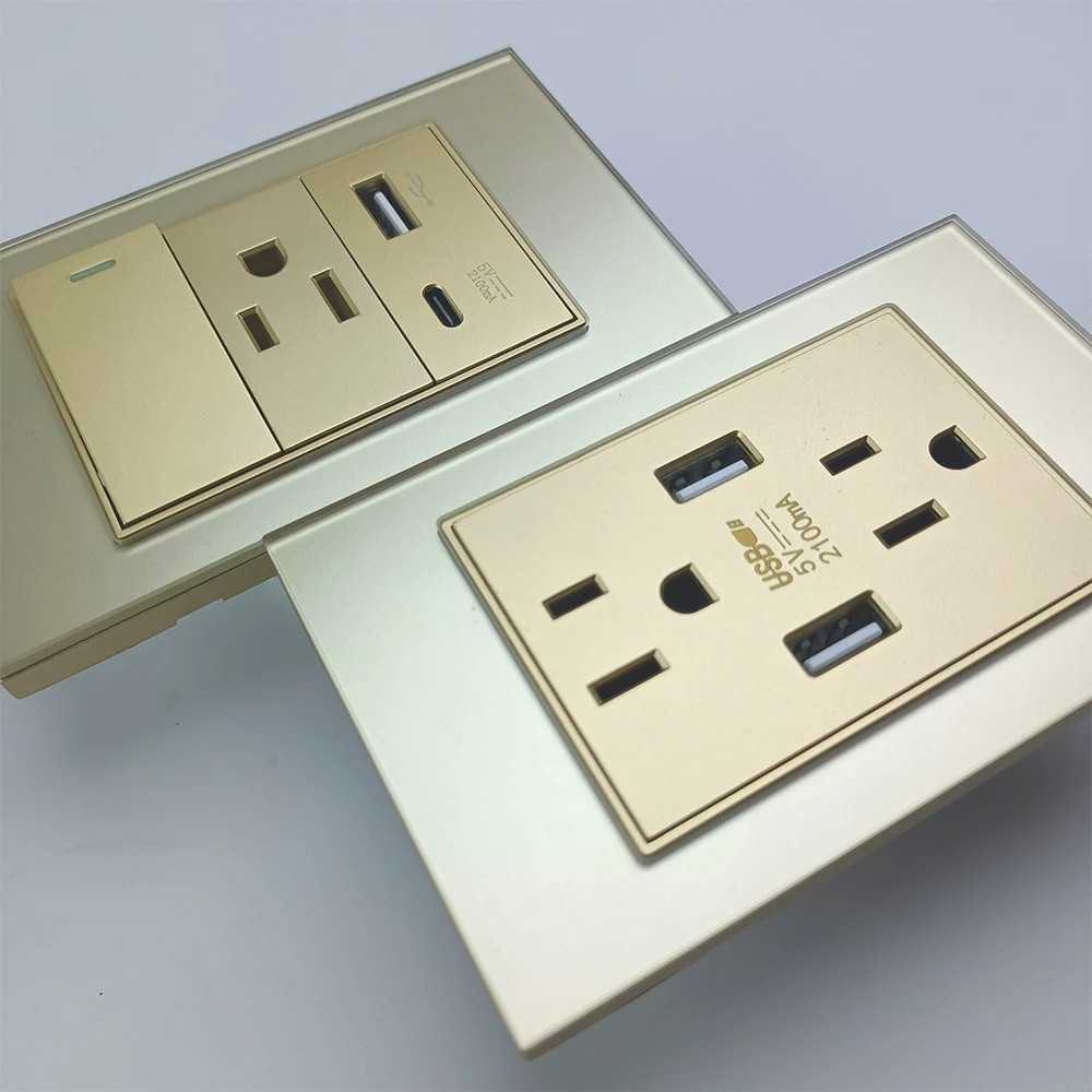 Type 118 Type Taiwan Specifications Wall Switch Golden Tempered Glass ...