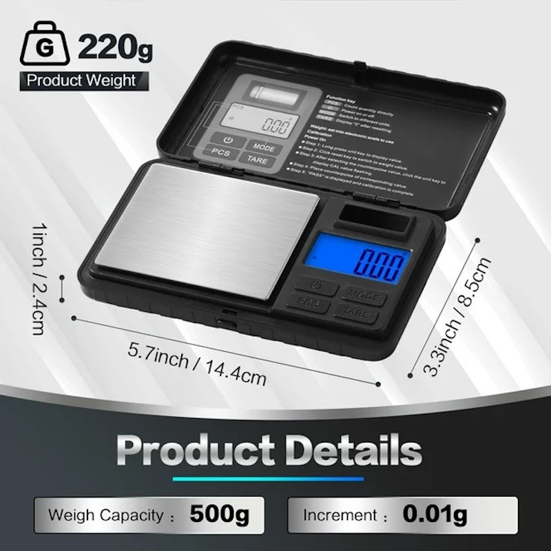 Digital Pocket Scale 500g 1000g 0.01g High Precision Portable Jewelry ...
