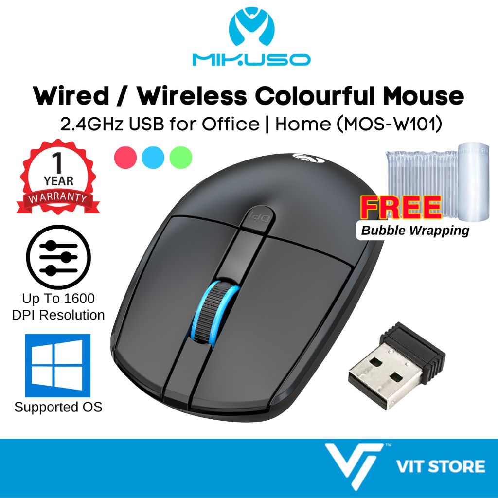 Mikuso Mouse USB Wayarles Senyap 2.4Ghz 1600DPI MOS-W101 Merah Hijau ...