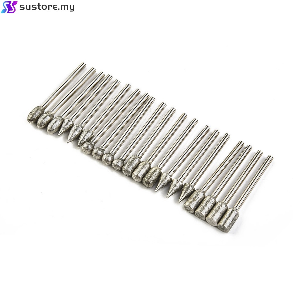 [Super] 20pcs 3mm Shank Diamond Burr Set Drill Bits for Rotary Tool ...