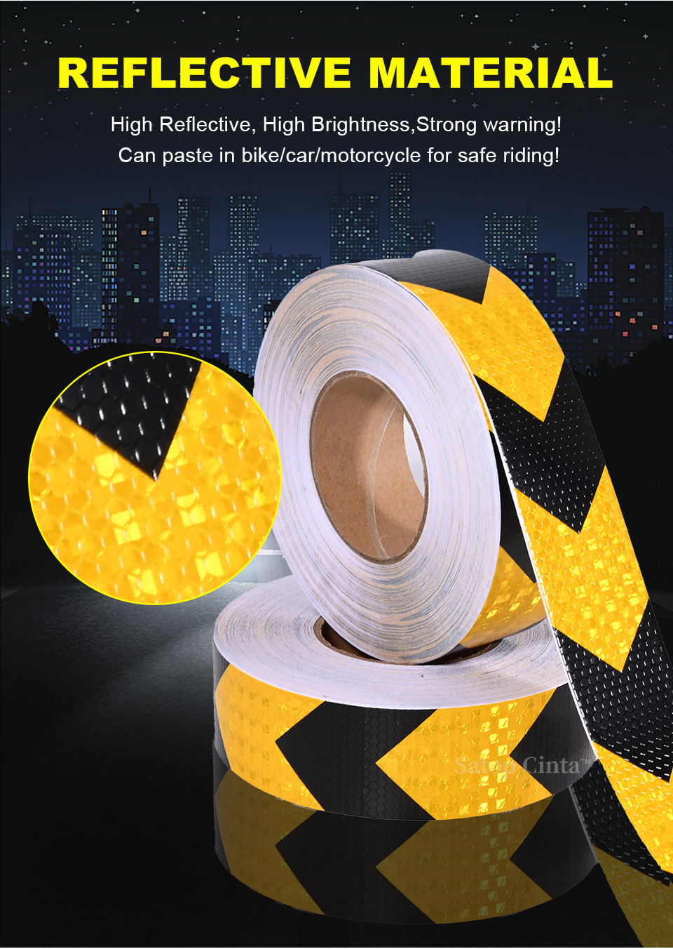 5cm*5M Arrow Reflective Tape Fluorescent Lemon Yellow White Red ...