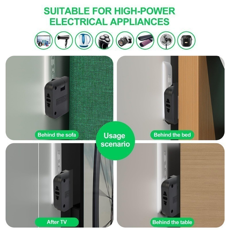180° Rotatable Socket Adapter Wall Plug- 4-In-1 EU Extension Chargers ...