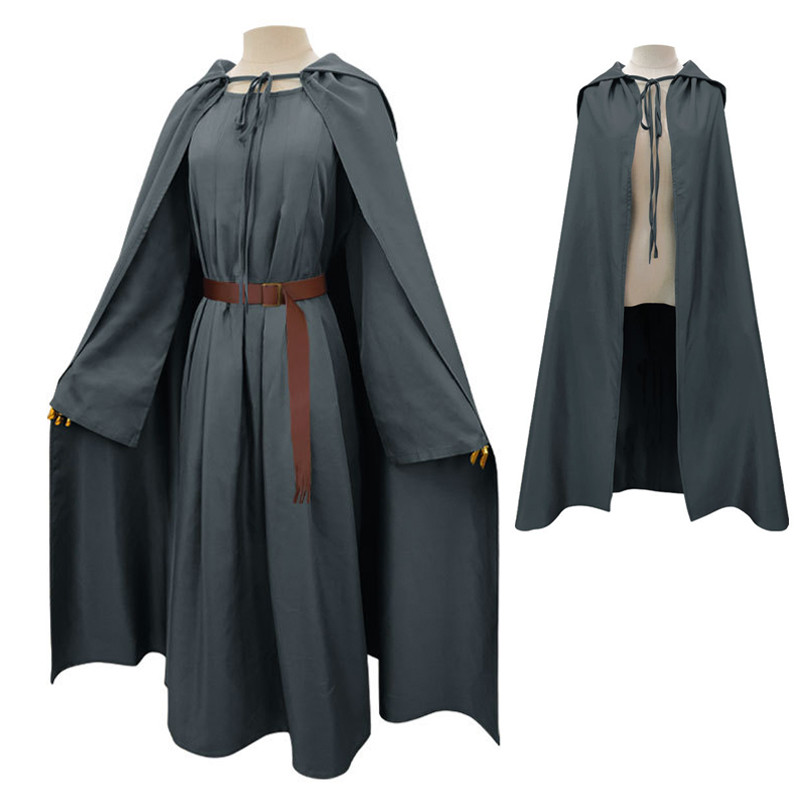 Adult Wizard Robe Men Sorcerer Costume Grey Cloak with Wizard Hat Cape ...