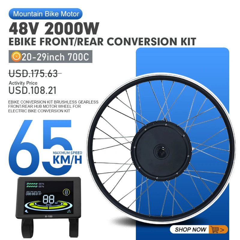EBike Conversion Kit 48V 2000W Brushless Gearless Front Rear Hub Motor ...