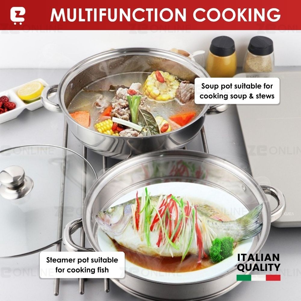 28cm 2 Tiers Multipurpose Stainless Steel Steamer Pot Large Capacity ...