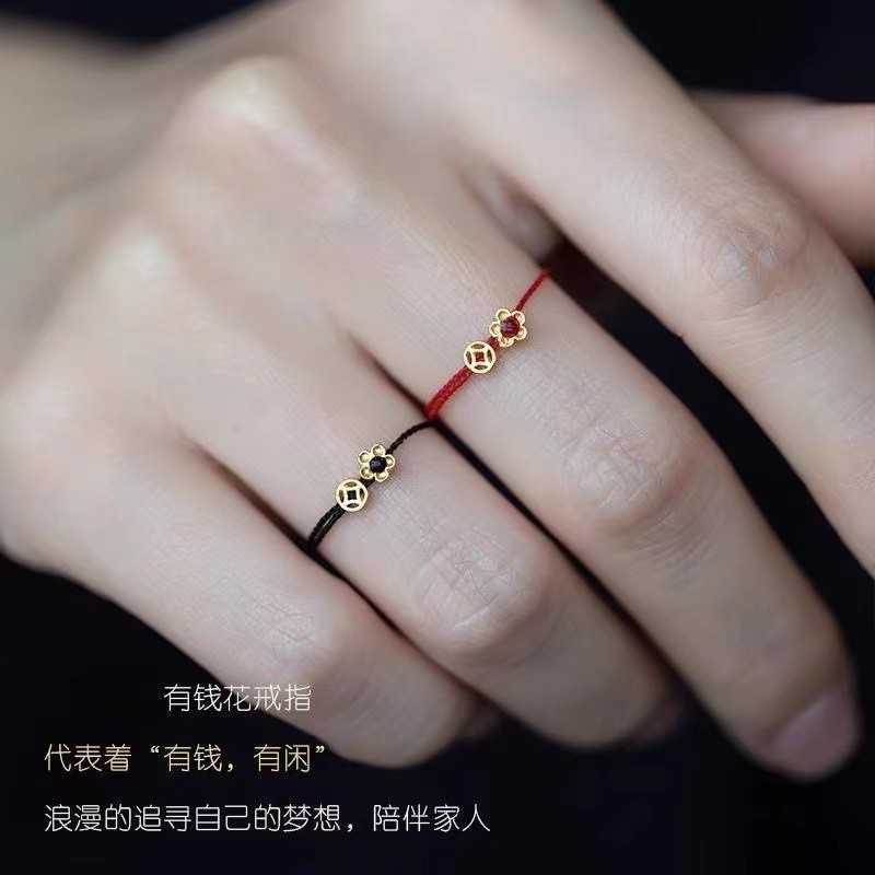 Braided Rope Ring Female Hand-Braided Red Rope Coin Tai Sui Red Rope ...