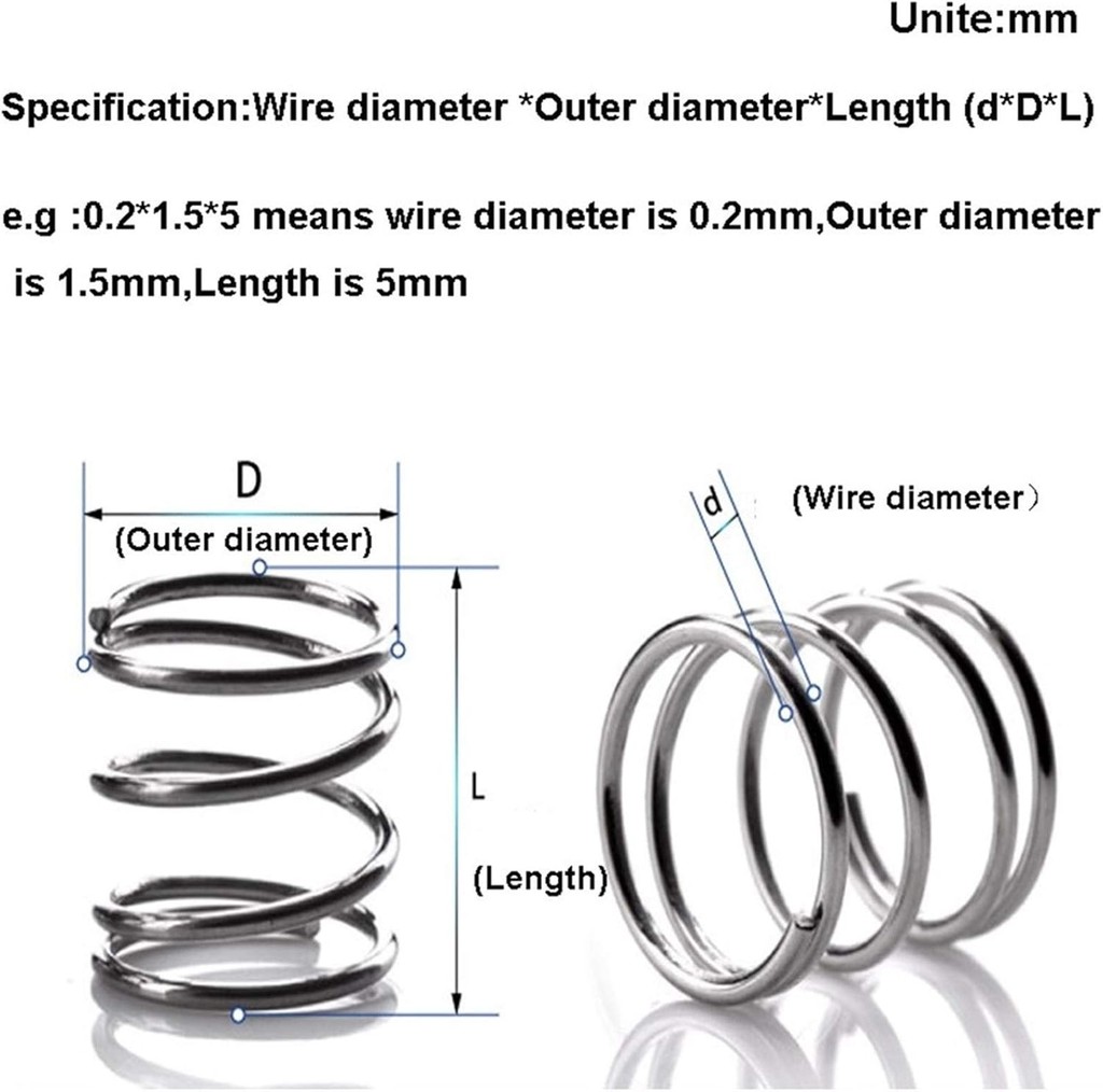 Precision 304 Stainlesss Steel Compression Springs – 0.8mm (10PCS, 10 ...