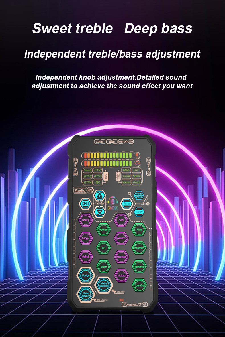 SK9 Portable Live Sound Card Voice Changer Device Audio Mixer Built-in ...