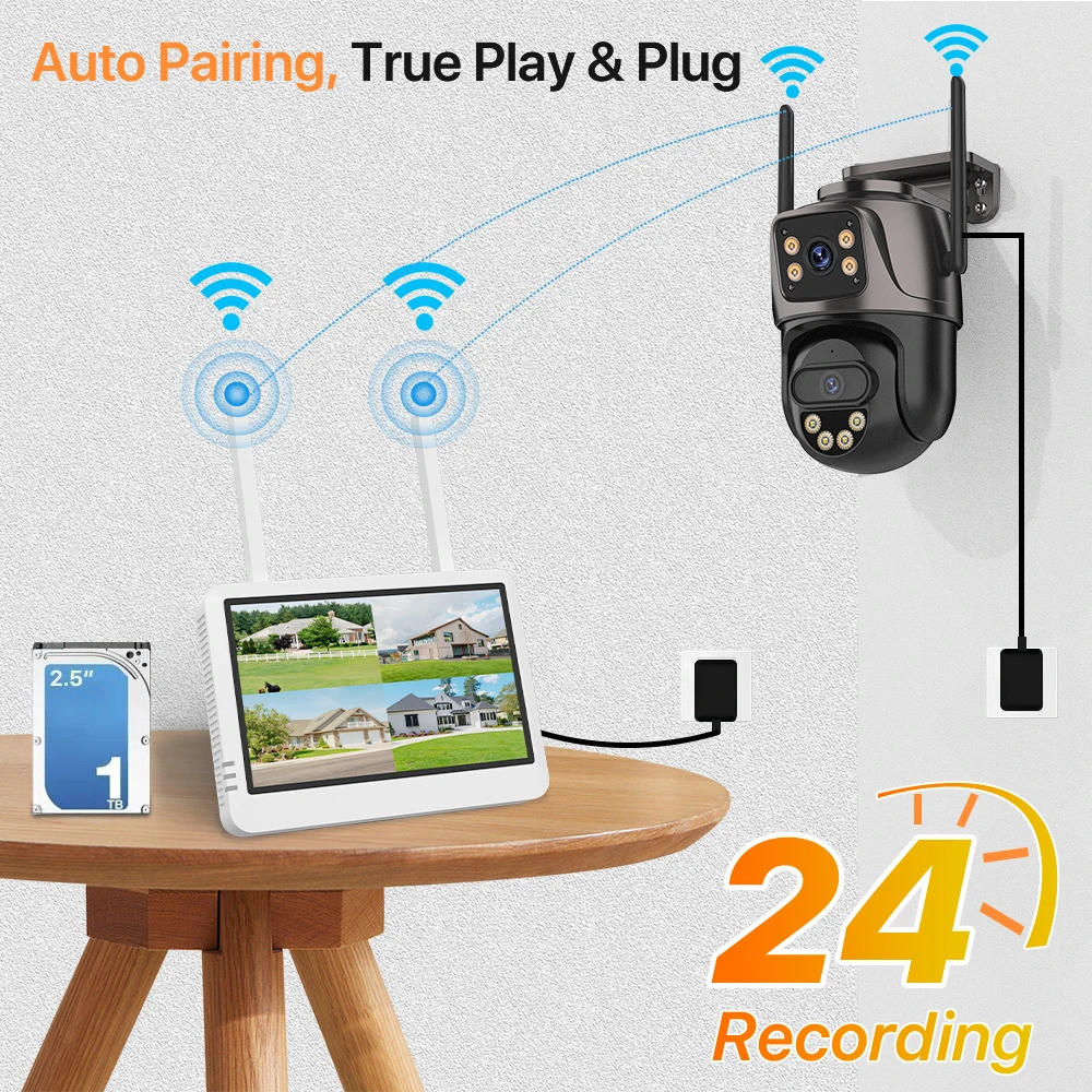 7-inch Screen 6MP/8CH Wireless NVR Recorder Security Camera WIFI System ...