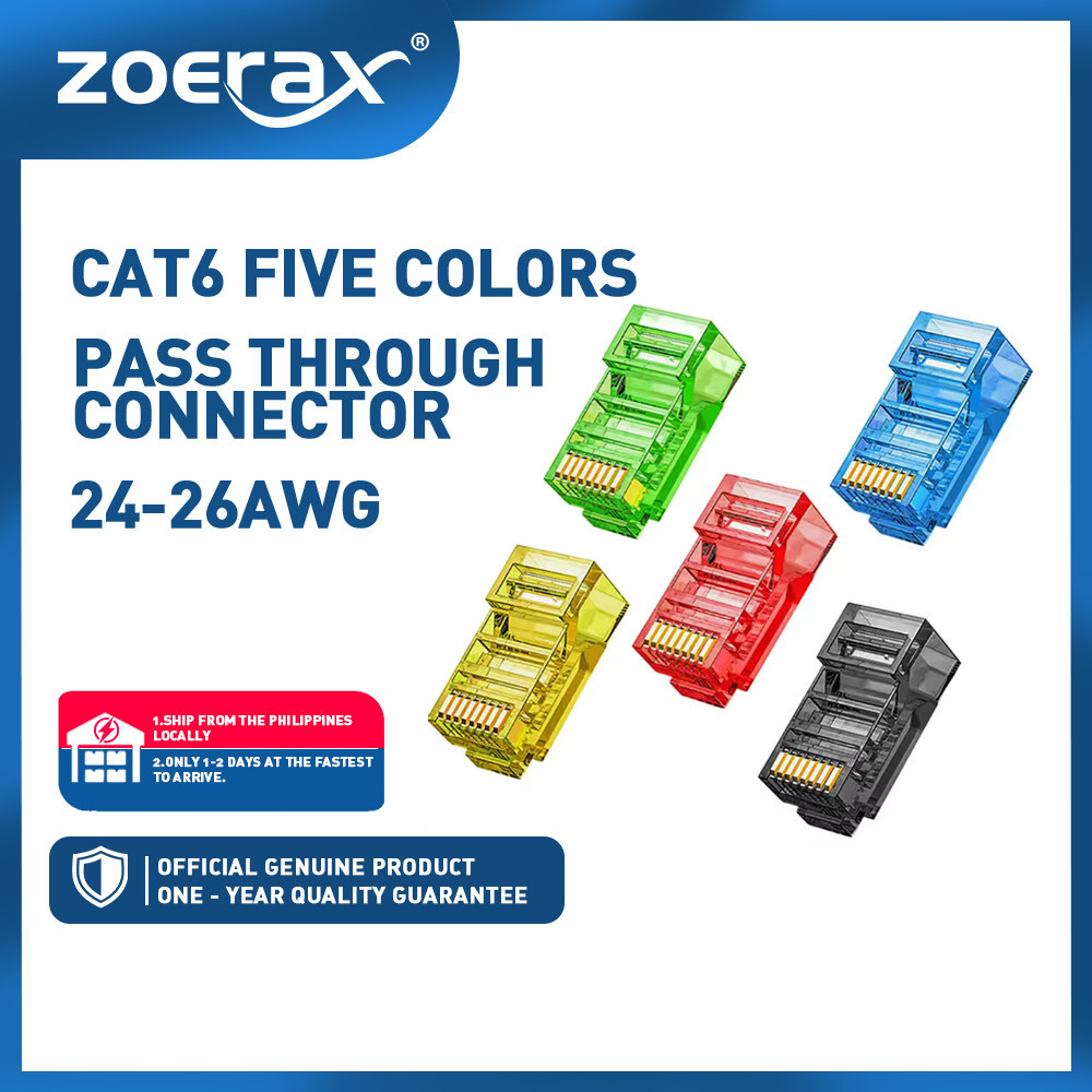 ZoeRax RJ45 Cat6 Pass Through Connector 100PCS EZ Crimp Modular Plug ...
