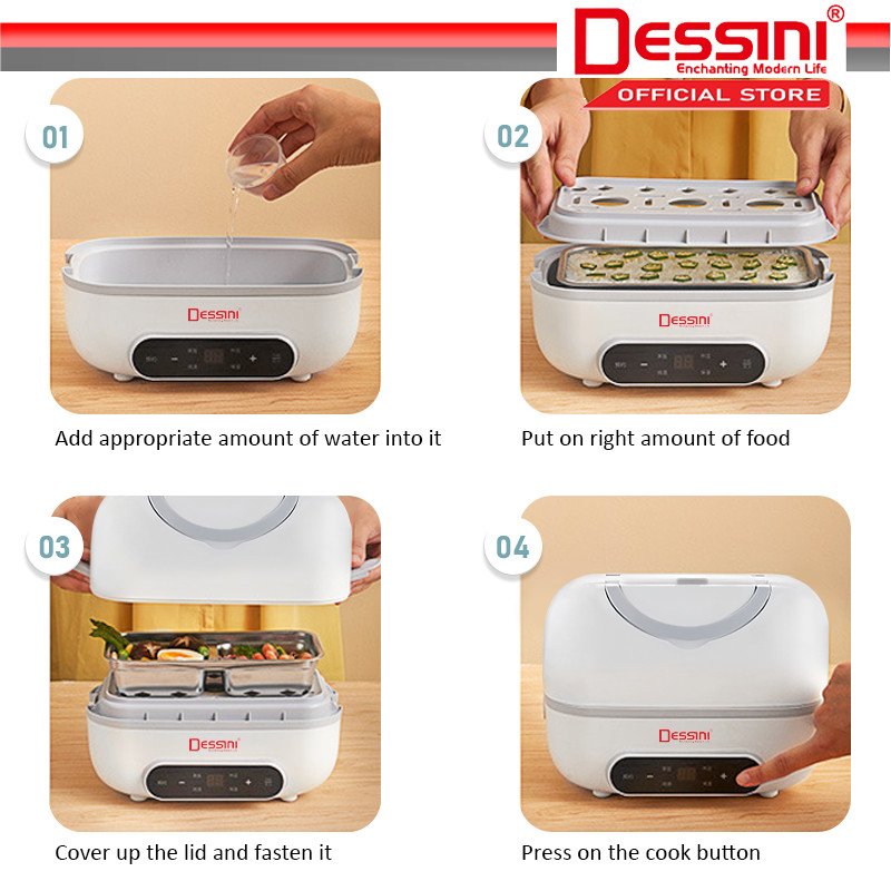DESSINI ITALY 1L Electric Rice Cooker Lunch Box Non Stick Stainless ...