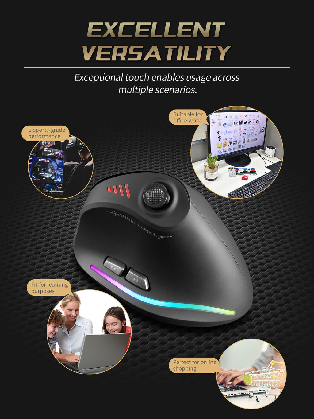 Wired Wireless Vertical Mouse with jostik Gaming Mouse Rgb Backlit ...
