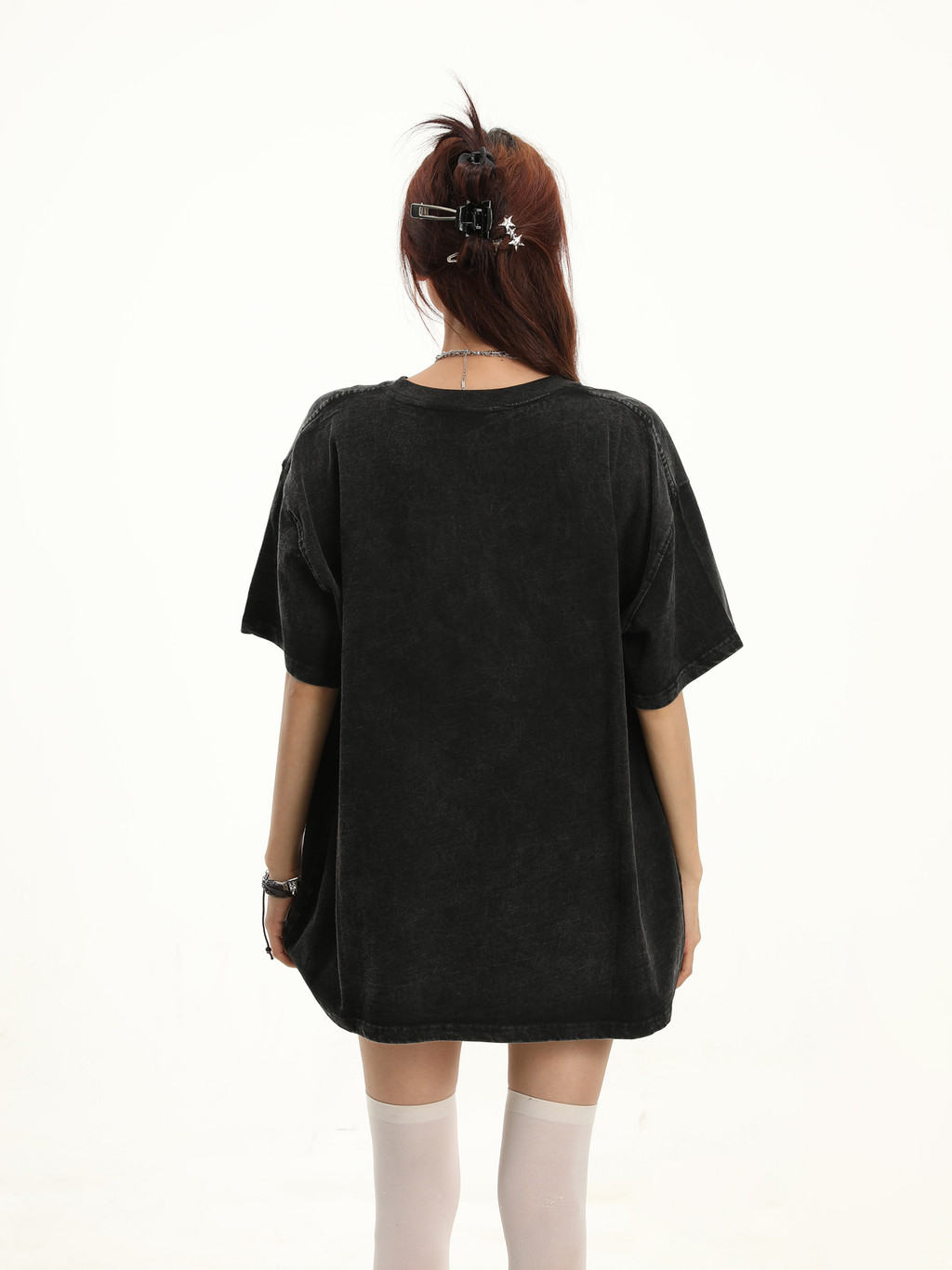 I005772 NUZIRO Washed Black Trendy Bulala Pattern Korean Style Loose ...