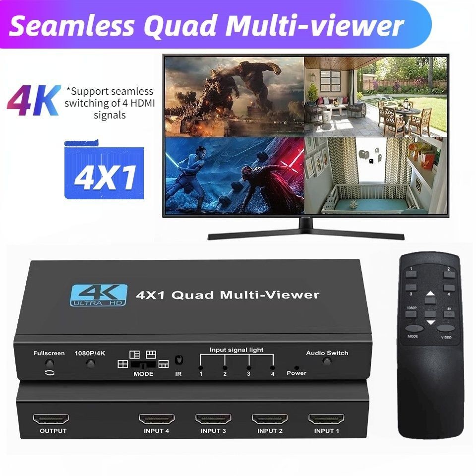 HDMI 4x1 Multi-viewer switcher 4K Seamless Quad Screen Real Time Multi ...