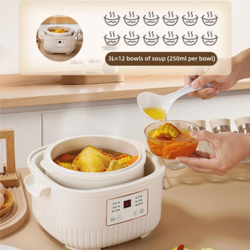 【Malay Plug】Automatic Ceramic Stew Pot Electric Slow Cooker for Soup ...