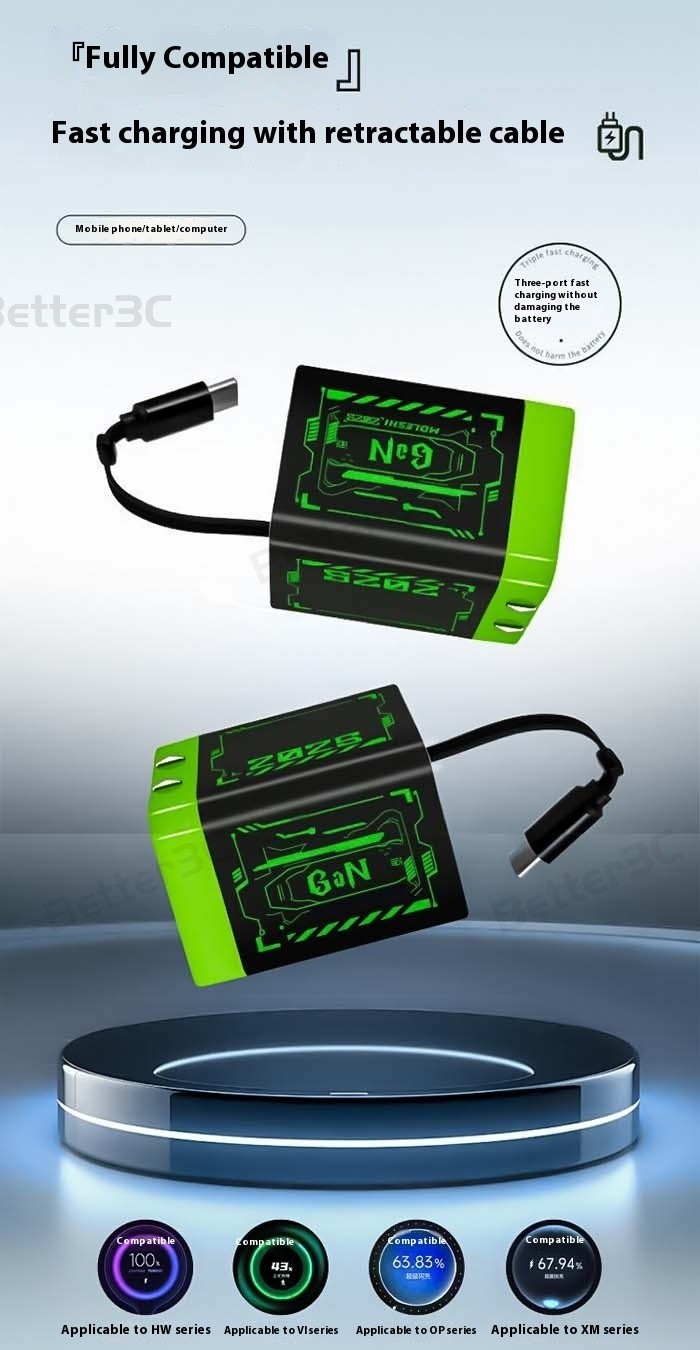 67W USB+Type C Fast Charging Phone Charger With Spring Retractable ...