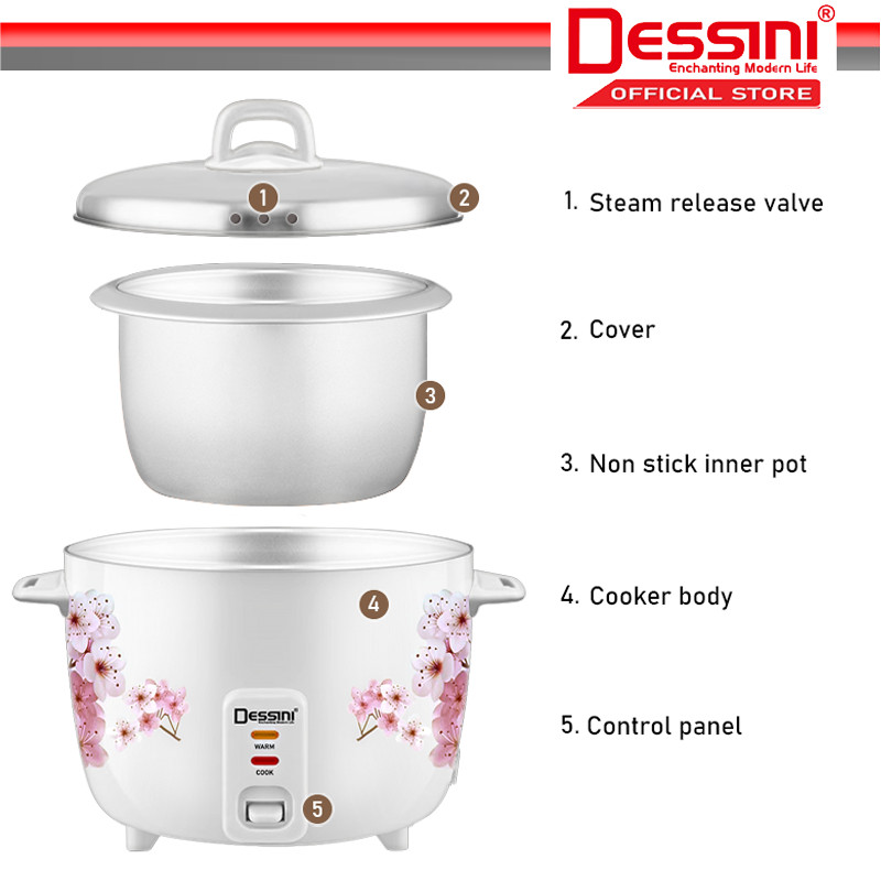 DESSINI ITALY 3.0L Electric Rice Cooker Non Stick Aluminium Inner Pot ...