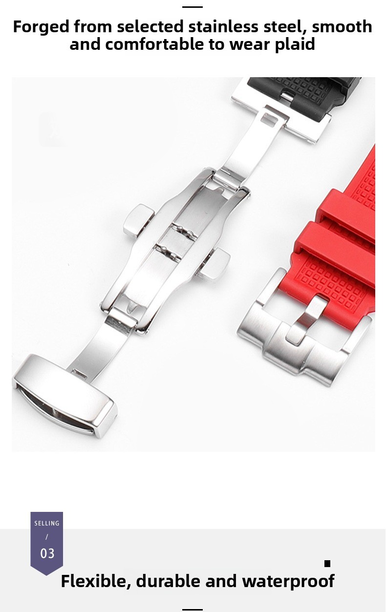 Band voor Tissot PRX, zachte fluororubber vouwsluiting riem voor
