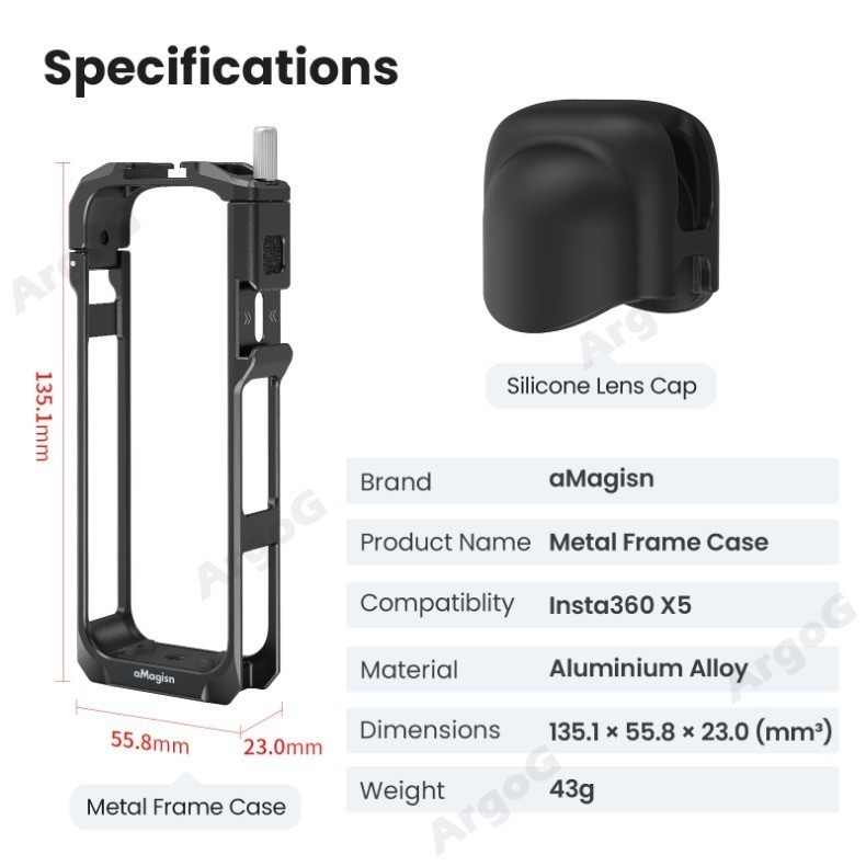 Metal Protective Frame Cage For Insta360 X5 - Aluminum Alloy Case With Cold Shoe Mount-782986