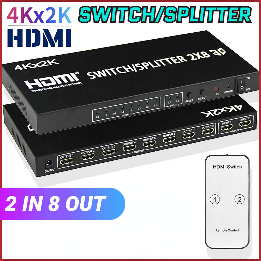 4K HDMI Swithch Splitter 2x8 HDMI Switch 2 in 8 out video convert HDMI ...