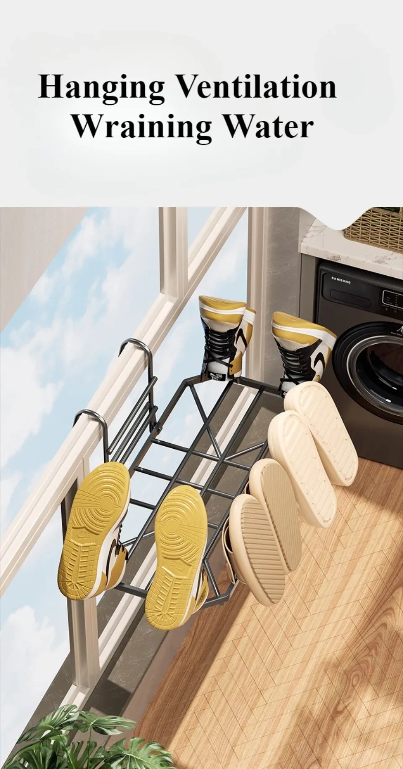 Balcony Shoe Dryer Rack, Multifuction Slipper Clothes Hanger, Large ...