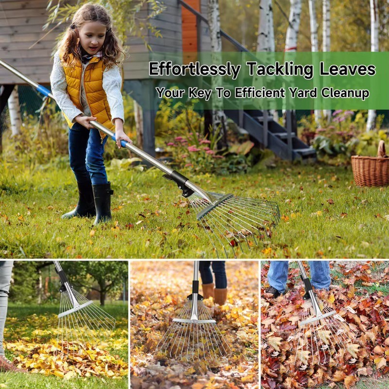 Stainless Steel Retractable Garden Rake Adjustable Lawn Grass Rake ...