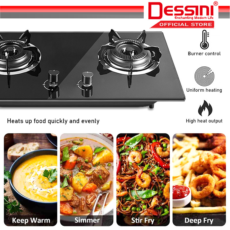 DESSINI ITALY Auto Ignition Gas Cooker Propane LPG Hob 2 Burner Built ...