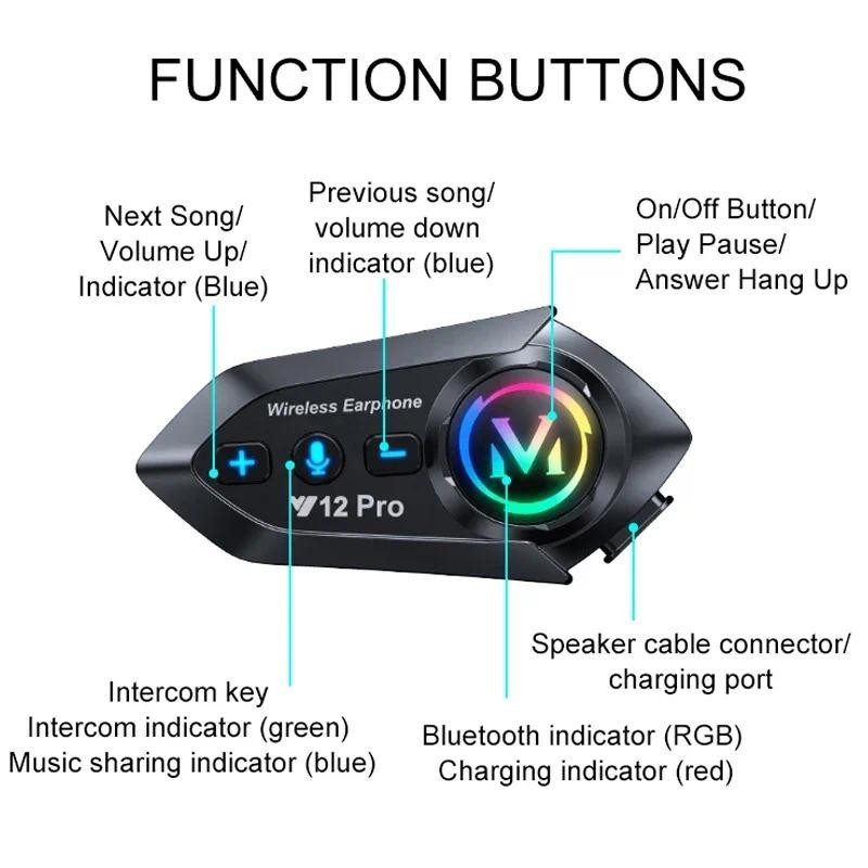 (Ready Stock) Y12 PRO Motorcycle Helmet Intercom Bluetooth 5.4 500M ...