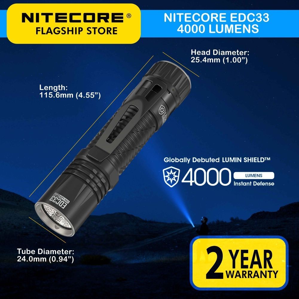 Nitecore EDC33 4000 Lumens UHi LED EDC Flashlight with Lumin Shield ...