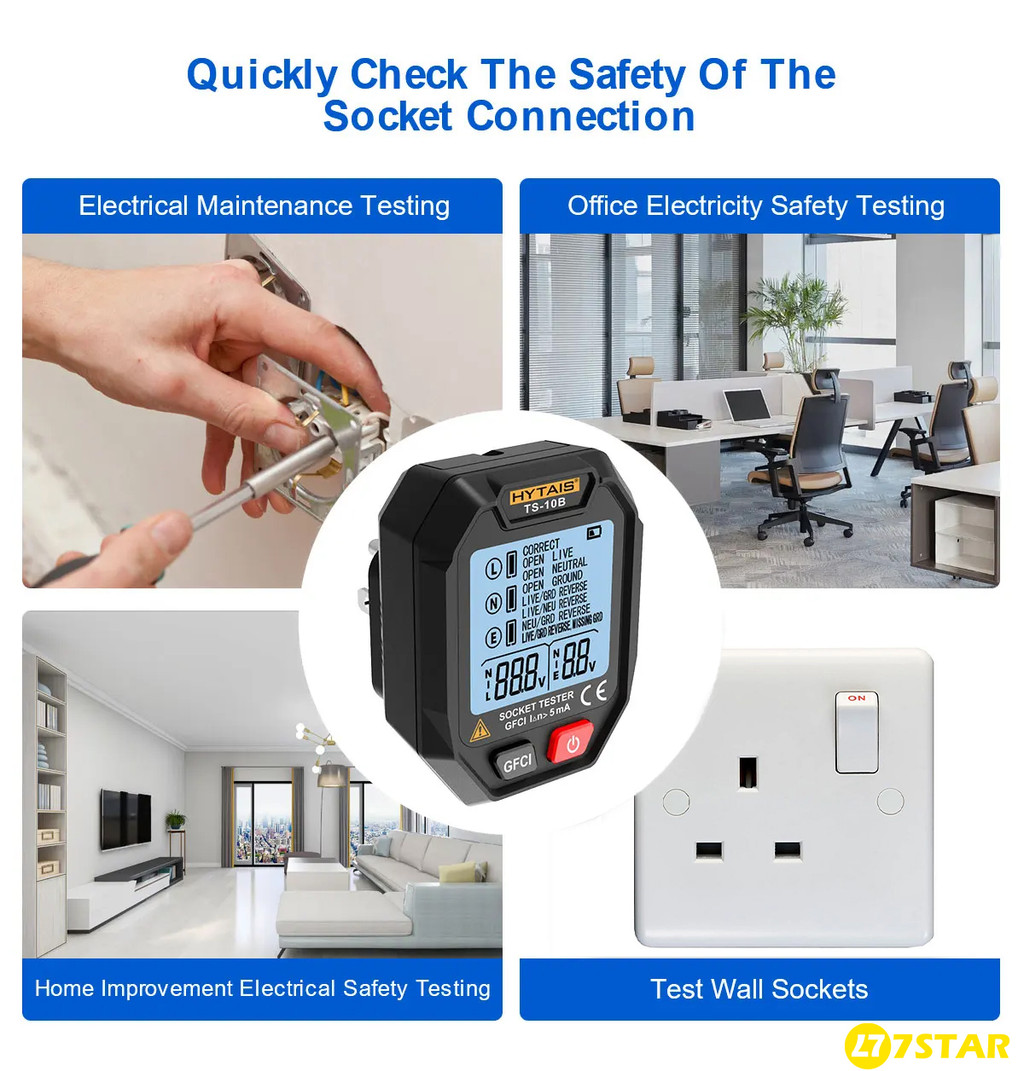7Star Digital SOCKET TESTER TS-10B Pro Socket Tester Voltage Test ...