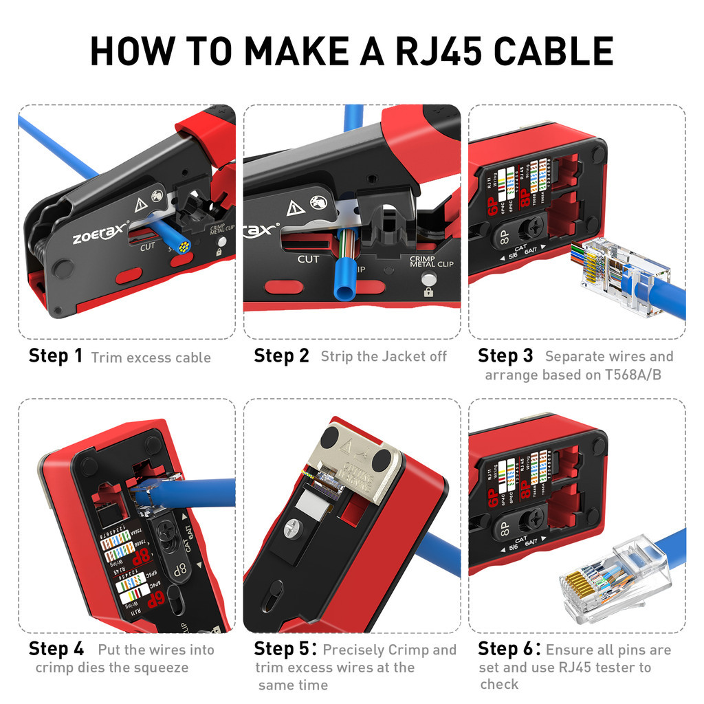 ZoeRax Network Tool Kit RJ45 LAN Cable Crimping Set with Cable Tester ...