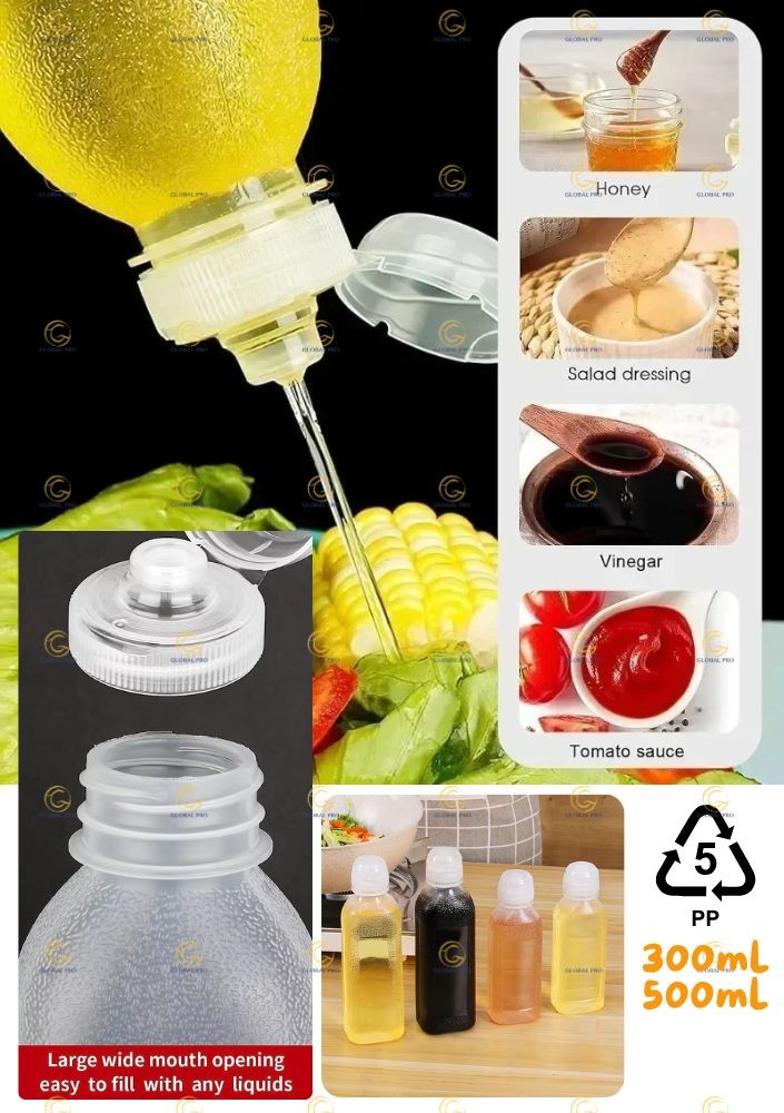 300 / 500mL Squeeze Bottle Botol Sos Transparent Condiment Bottle ...