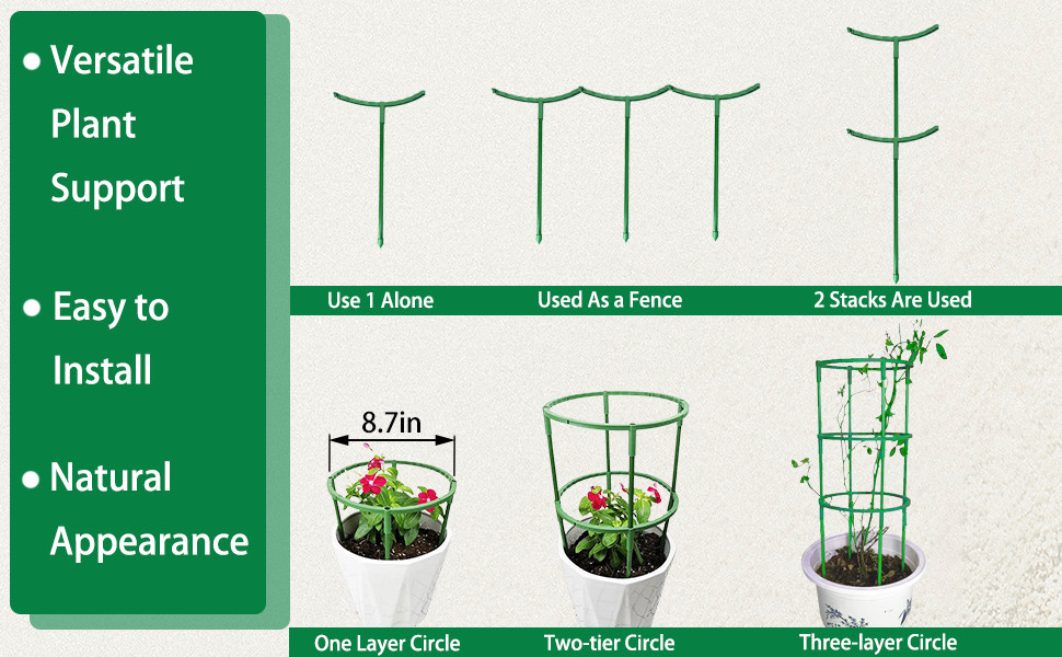 Plant Support Stake Set 12 Pack Half Round Plastic Support Ring Trellis ...