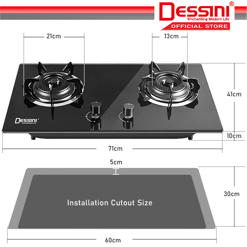 DESSINI ITALY Auto Ignition Gas Cooker Propane LPG Hob 2 Burner Built ...
