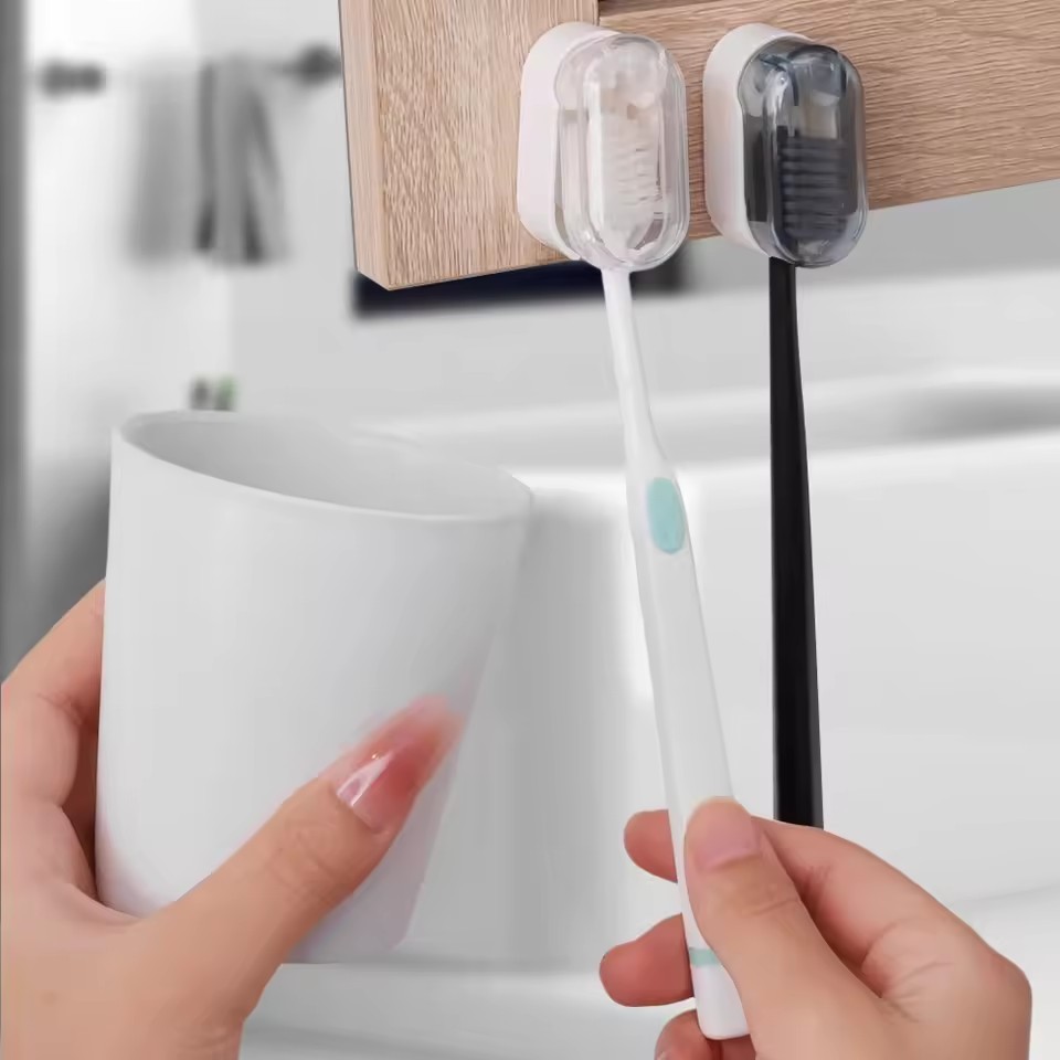 1-4Pcs Toothbrush Holders With Cover - Self-adhesive Portable Organizer ...
