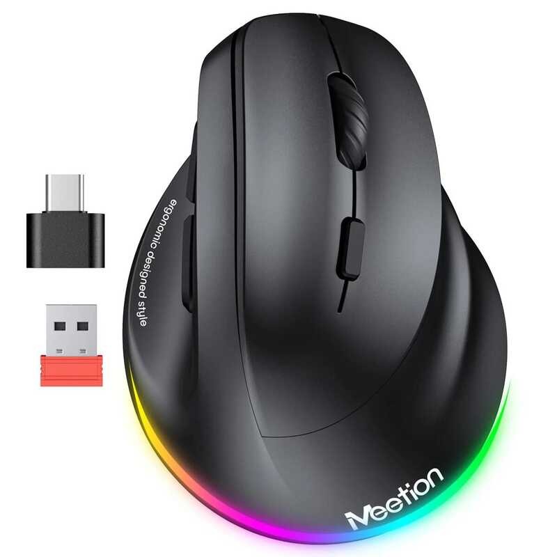 Wireless Vertical Mouse Left Hand Rechargeable Mute Button RGB DPI ...