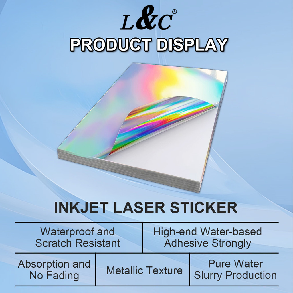L&C Holographic Inkjet Vinyl Sticker Waterproof A4 20Sheets With ...