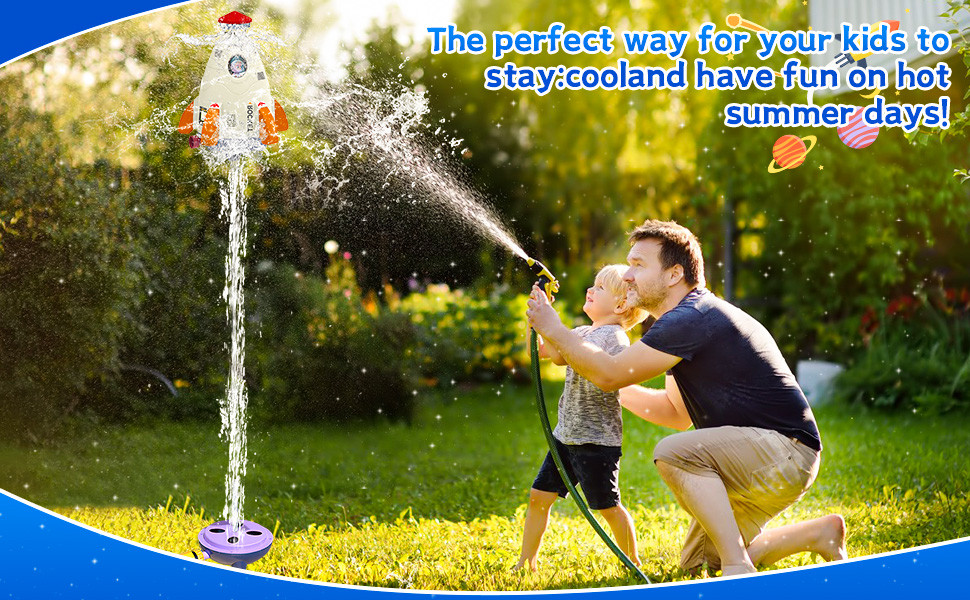Space Rocket Sprinkler Spinning Flying Kids Water Playing Toy Outdoor ...