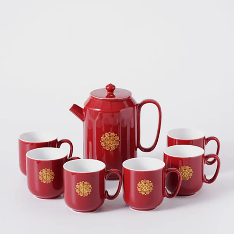 Ceramic Red Wedding Tea Set, Chinese Teapot Cup, Porcelain Teaware ...