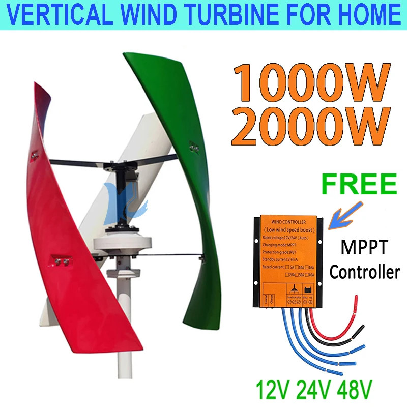 2000W Home Use Wind Power Turbine Generator 12V 24V 48V 1KW 2KW Free ...