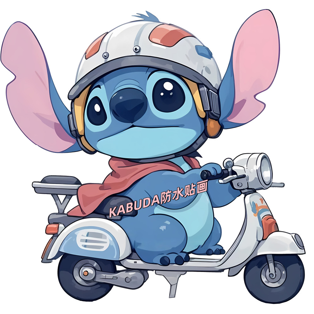 Lilo and Stitch riding a motorcycle cute cartoon character sticker car ...